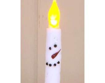 6 inch Battery Timer Taper Candle, Snowman Timer Taper, Primitive Winter Candle Light