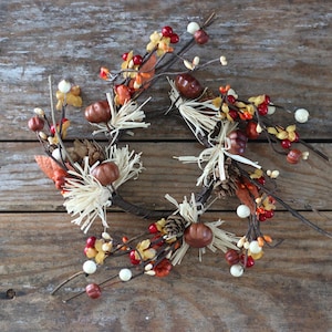 Pillar Candle Ring, Pumpkin & Pine Cone 3.25 inch Wreath, Fall Floral Arranging Decor