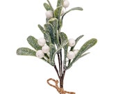 Christmas Floral Picks (Set of 2), Frosted Mistletoe 8.5 inch Picks, Primitive Country Holiday Decor