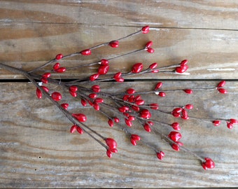 Red Pip Berry Picks (Set of 2), 16 inch Berry Sprays, Primitive Decor, Artificial Floral Picks