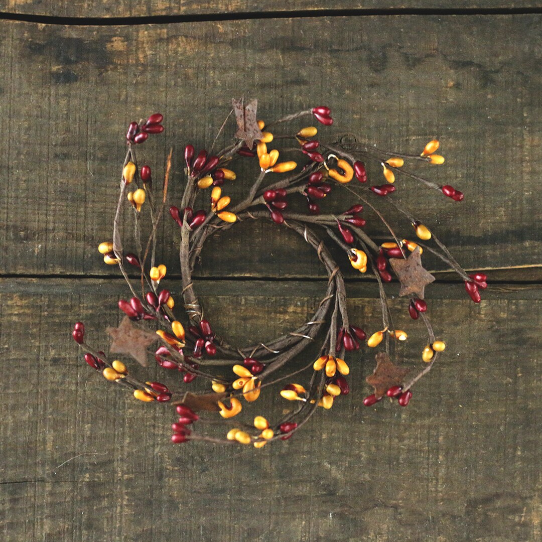 2 Inch Pip Berry Candle Ring, Burgundy & Old Gold Mini Wreath With ...