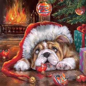 Paper Luncheon Napkins, Well Done Bulldog Paper Napkins, Christmas Party Decor, Pack of 20, Paper Napkins for Decoupage