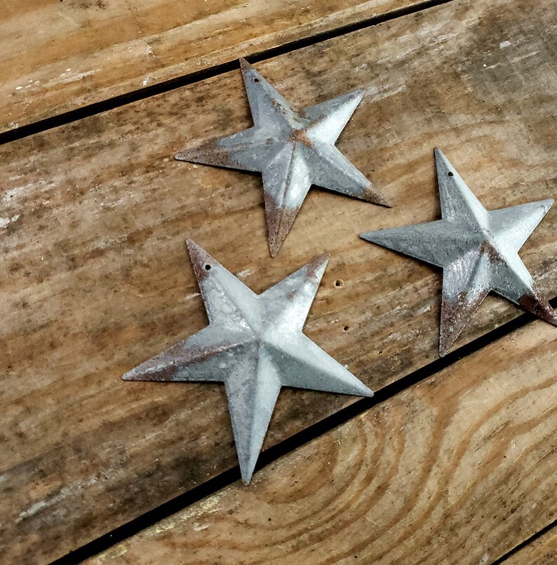 Set of 3 Galvanized Tin Stars 3.5 inch Primitive Crafting and Etsy