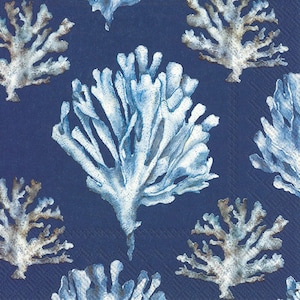 Paper Luncheon Napkins, Blue Coral Paper Napkins, Coastal Beach Decor, Pack of 20, Summer Tiered Tray