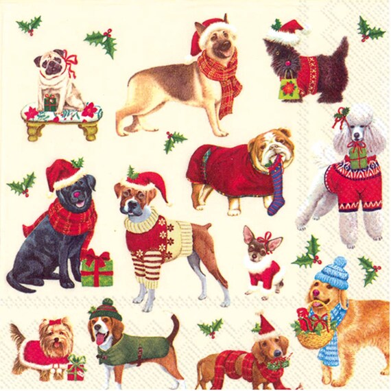 40 Cocktail Paper Napkins Happy Howldays Dog Christmas Holidays Funny Puppy Dogs 