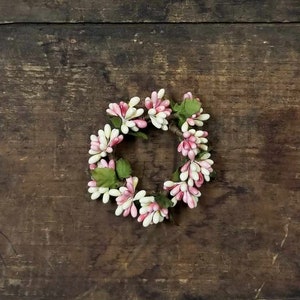 1.5 inch Candle Rings (Set of 2), Pink & Ivory Mini Wreaths, Berry Napkin Rings, Taper or Chandelier Rings