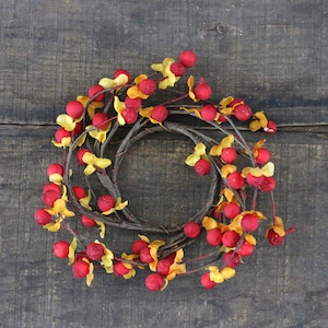 Fall Candle Ring, Bittersweet 2 inch Mini Wreath, Primitive Fall Floral Crafting Supply