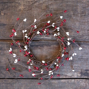 Pillar Candle Ring, Burgundy & Ivory 3.5 inch Pip Berry Wreath, Primitive Decor Floral Supply