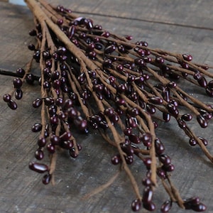 Burgundy Pip Berry Pick, 16 inch Berry Spray, Primitive Floral Arranging Supply, Primitive Decor