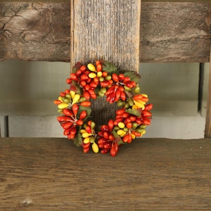 1.5 inch Candle Ring, Red Orange Yellow Mini Wreath, Red & Orange Taper or Chandelier Ring
