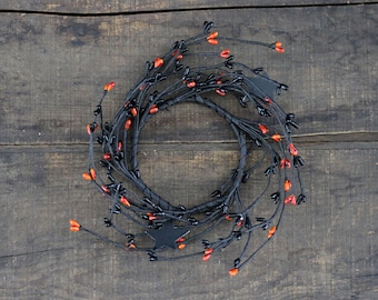 Halloween Pillar Candle Ring (4 inch), Black & Orange Pip Berry Floral Decor
