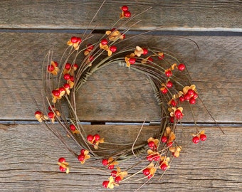 Pillar Candle Ring, Artificial Floral Bittersweet 6 inch Mini Wreath, Primitive Fall Decor