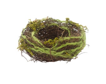 Bird Nest, Moss & Angel Vine 4 inch Faux Bird's Nest, Primitive Craft Supplies, Spring Decor