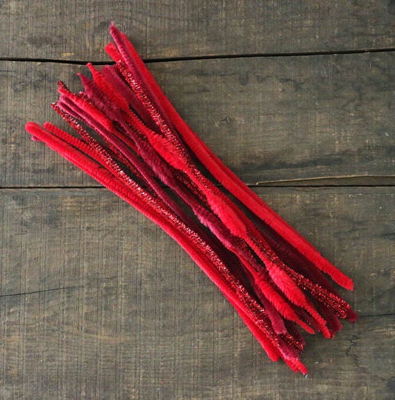 Chenille Craft Stems in Red Assorted Red Pipe Cleaners 20 Pieces Supplies  for DIY Projects or Kids Crafts 