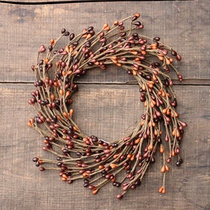 Pip Berry 4.25 inch Candle Ring | Burnt Orange Rust Red & Brown Pillar Candle Wreath | Primitive Patriotic Decor, Floral Supply
