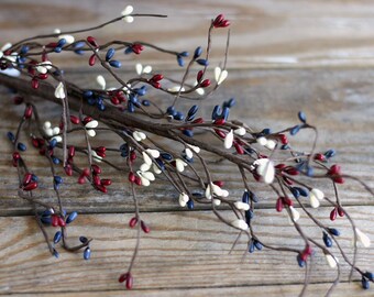 Pip Berry Pick, Burgundy Navy Ivory Pip Berry Floral, 26 inch Floral Spray, Primitive Floral Arranging Supply