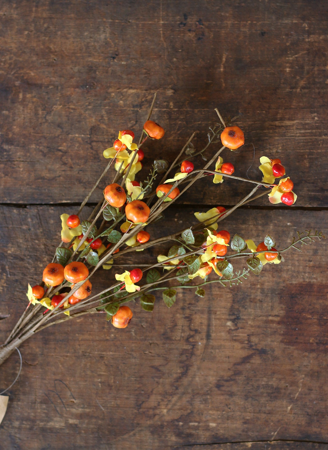 Artificial Bittersweet & Pumpkin Floral Pick, 14 Inch Fall Floral Spray