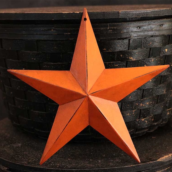 Orange Barn Star, 5 or 8 inch Metal Wall Star, Custom Painted Star Ornament, Primitive Decor