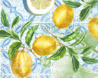 Paper Luncheon Napkins, Citrus Limon Paper Napkins, Pack of 20, Lemon Party Decor