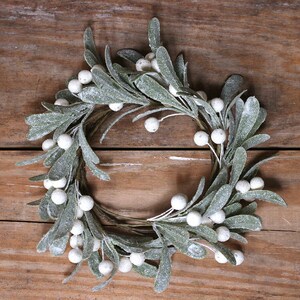 Christmas Pillar Candle Wreath, Glittered Mistletoe 4 inch Floral Ring