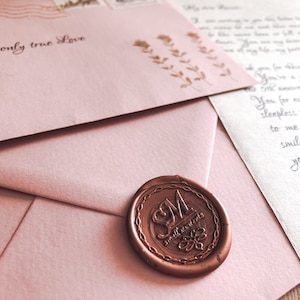 Carta de amor hecha a mano para aniversario de bodas: rosa polvoriento/vintage, sobre sellado con cera, regalo personalizado para ella, regalo personalizado para esposo