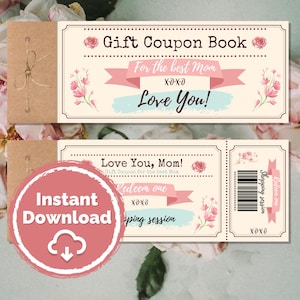 Libro de cupones para la mejor mamá / Regalo imprimible para el Día de la Madre / Cupones para el Día de la Madre hechos a mano / Descarga instantánea / Regalo digital de último momento para mamá