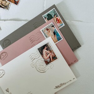 DIY Letter Writing Kit: Vintage Stamps, Wax Seals, Stationery Set Green, pink & ivory