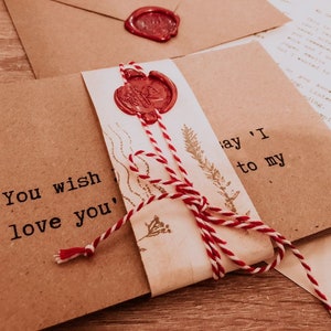 Juego de cartas con sobres abiertos para Navidad, regalo para relaciones a larga distancia, vintage, sellos de cera, hecho a mano, máquina de escribir, personalizar