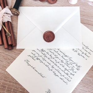 Carta de amor antigua en blanco en un sobre sellado con cera. Regalo de relación a larga distancia para ella, regalo de aniversario personalizado hecho a mano.