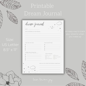 Dream Journal Printable | Dream Tracker Printable | Dream Analysis Printable | 8.5 X 11 PDF