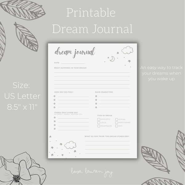 Journal de rêve imprimable | Dream Tracker imprimable | Analyse de rêve imprimable | 8,5 X 11 PDF