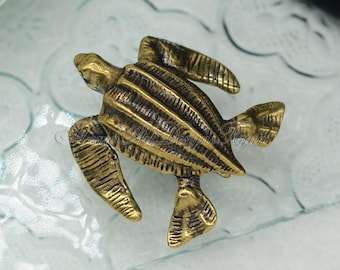 Bouton en laiton tortue de mer en laiton massif Bouton de décoration d'armoire Poignée de tirage Bronze antique Poignées de tiroir Bouton de commode Quincaillerie de meubles