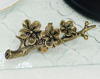 Solid Brass Plum Bossom Knobs Bronze Flower Cabinet Knob Handle Pulls Flower branches Drawer Dresser Knobs Pulls Creative Furniture Hardware