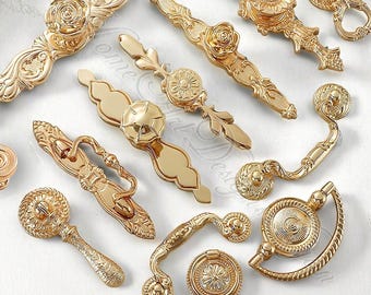 Retro Brass Gold Handles Knobs Pulls kitchen Knobs wardrobe Sideboard Pulls cabinet Drawer Knobs Dresser pulls Handles Furniture Hardware