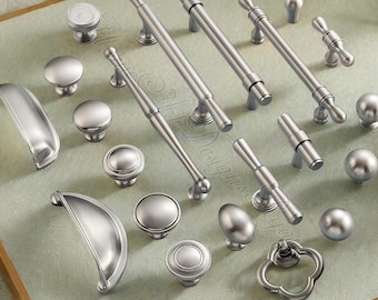 Tiradores de tocador de níquel satinado de latón macizo, tiradores de cocina, tiradores de armario, tiradores de aparador, tiradores de cajón, tiradores, herrajes para muebles