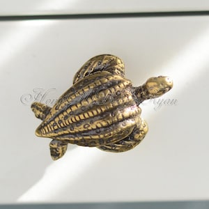 Peut inclure: Une poignée de tiroir en forme de tortue dorée. La tortue a une carapace détaillée et un design réaliste.