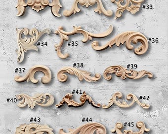 1 Piece Unpainted Wood Carved Corner Applique Onlay,Home Wall Corners Embellishments,Furniture Carving Art Decor,Decals,Corner flower MT35-2