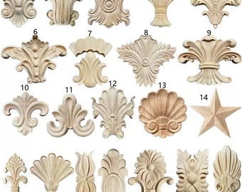 1 Piece Rosettes Applique Onlay, Unpainted Wood Carved Applique Onlay, Furniture Carving Supplies, MT11