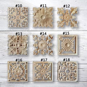 Square Hollow carving Rosettes Applique Onlay,Unpainted Wood Carved Applique Onlay,Furniture Carving Supplies,Wood Decals,Corner flower M8-1