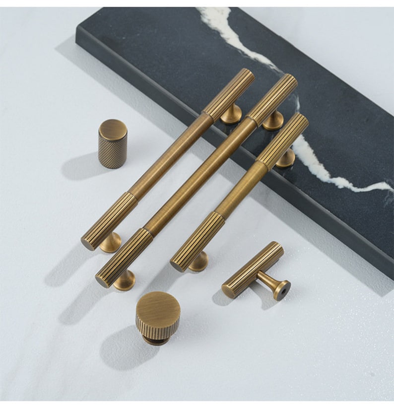 Minimalist solid brass Antiqued bronze knurled handle drawer wardrobe door handle cabinet handle Drawer Handles Brass Handle Knob Hardware image 7