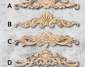 1 Stück Rosetten Applikation Onlay, Unbemalt Holz Geschnitzte Applikation Onlay, Möbel Carving Zubehör, Holz Abziehbild, Eckblumen MT23