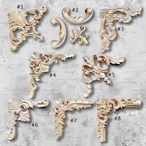 Unpainted Wood Carved Applique Onlay,Furniture Carving Supplies,decals,Corner flowers,Furniture Decals,Applique Onlay,Wall wood decals MT40