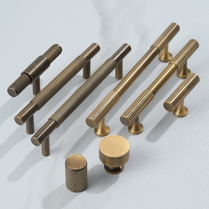 Minimalist solid brass Antiqued bronze knurled handle drawer wardrobe door handle cabinet handle Drawer Handles Brass Handle Knob Hardware 画像 1