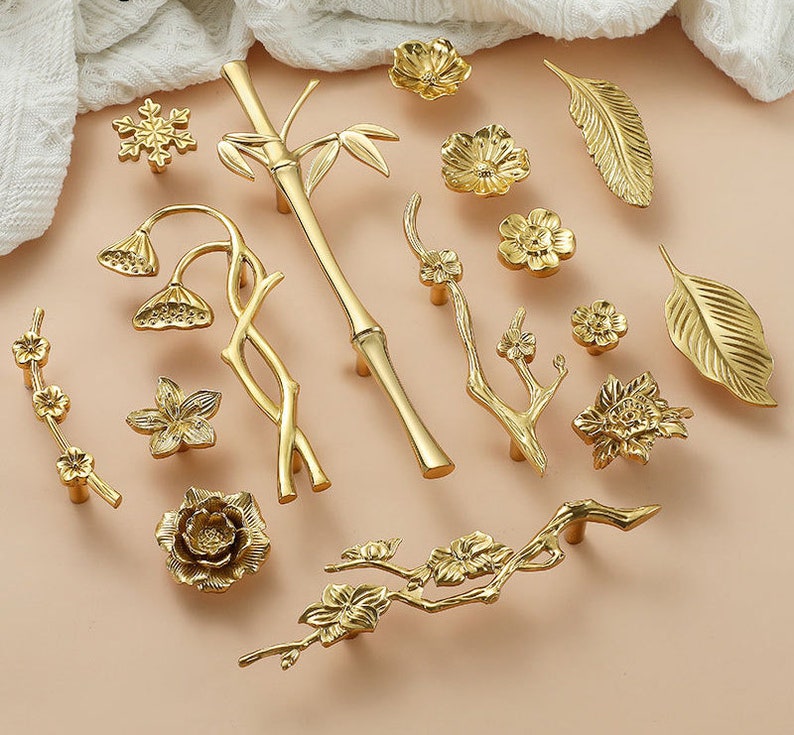 Solid Brass Flower knobs Handles Brass Drawer Dresser Pulls Kitchen Cabinet Knobs Handles Cupboard Wardrobe Door Pulls Furniture Hardware image 4