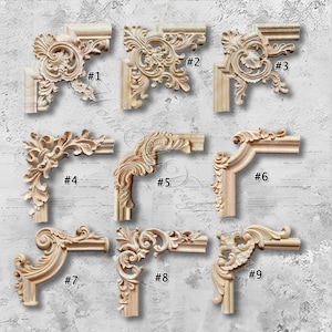 1 Piece Unpainted Wood Carved Corner Applique Onlay, Home Wall Corners Embellishments, Furniture Carving Art Decor,Decals,Corner flower MT38
