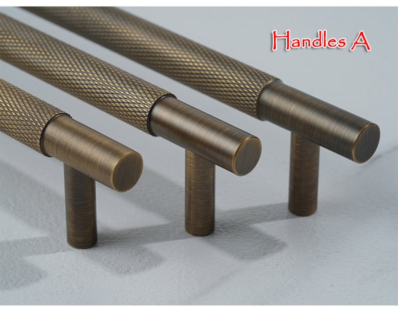 Minimalist solid brass Antiqued bronze knurled handle drawer wardrobe door handle cabinet handle Drawer Handles Brass Handle Knob Hardware 画像 6