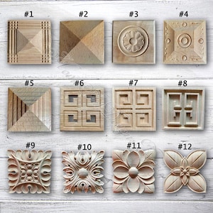 1 Piece Square Rectangle Rosettes Applique Onlay, Unpainted Wood Carved Applique Onlay, Furniture Carving Supplies,decals,Corner flowers MT6