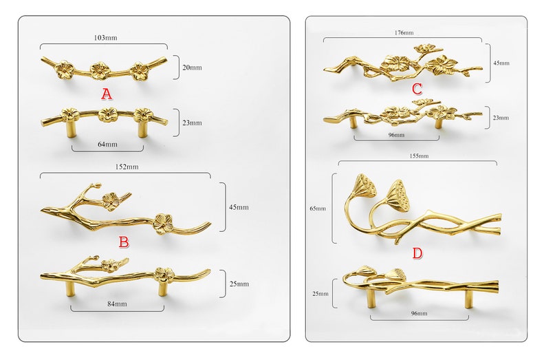 Perillas de flores de latón macizo Manijas Cómoda de cajón de latón Tiradores de gabinetes de cocina Manijas Armario Puerta de armario Tiradores Herrajes para muebles imagen 2