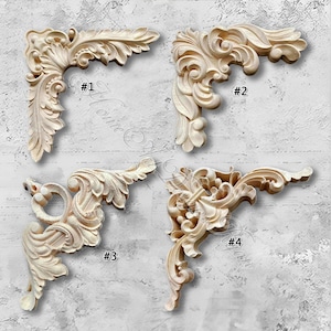 Unpainted carving Wood Applique Onlay, Wood Carved Applique Onlay,Furniture decoration,Wood Decals,Corner flower,Cabinet Decals MT39