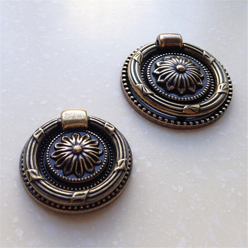 Antique Bronze Round Drop Pull Ring Dresser Knobs Pulls Drawer Etsy